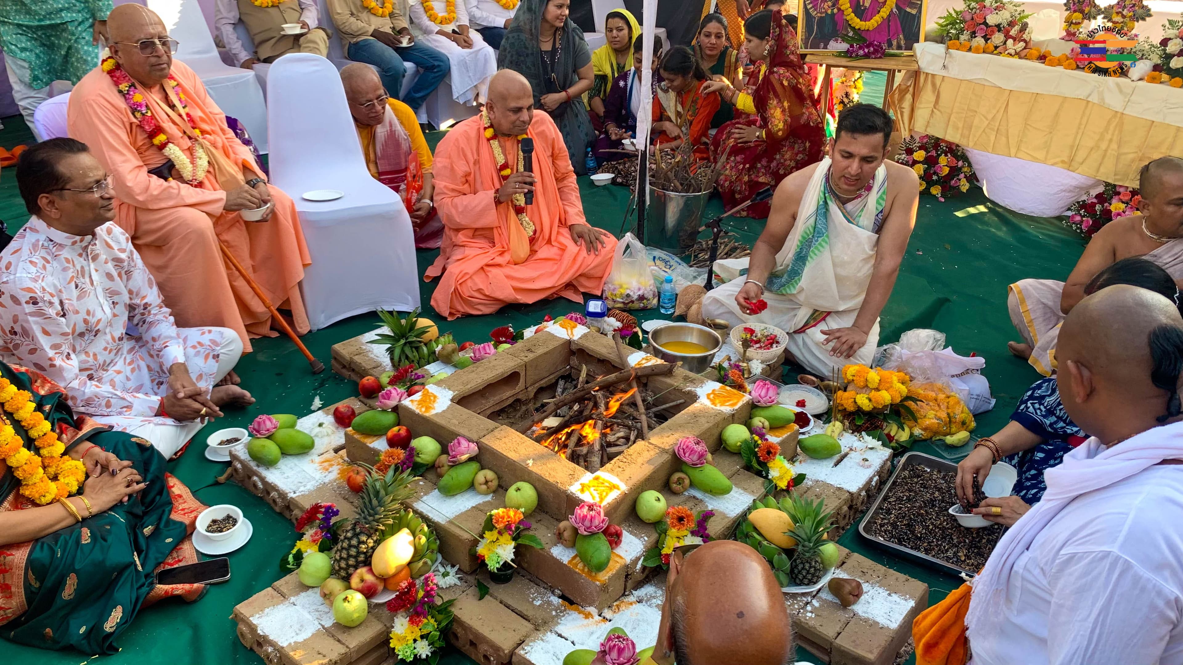 Monks in prayer during traditional ceremony